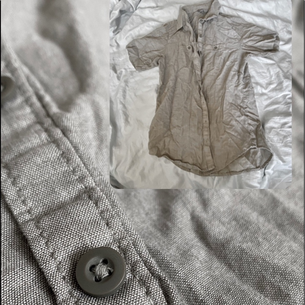 XS Short Sleeve Collared Gray/Green ButtonUp